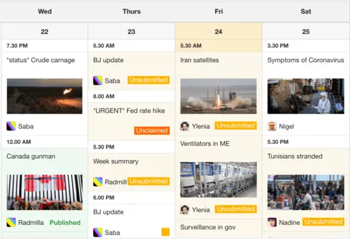 A content calendar for a B2B newsroom